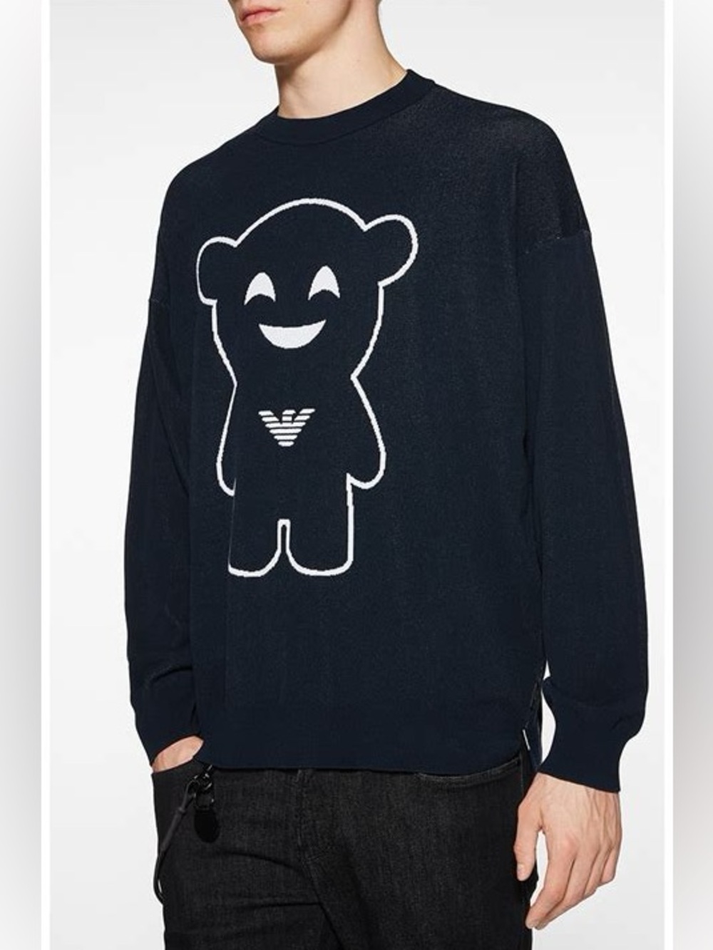 Emporio Armani Navy Manga Bear  Crewneck Sweater oversized Medium